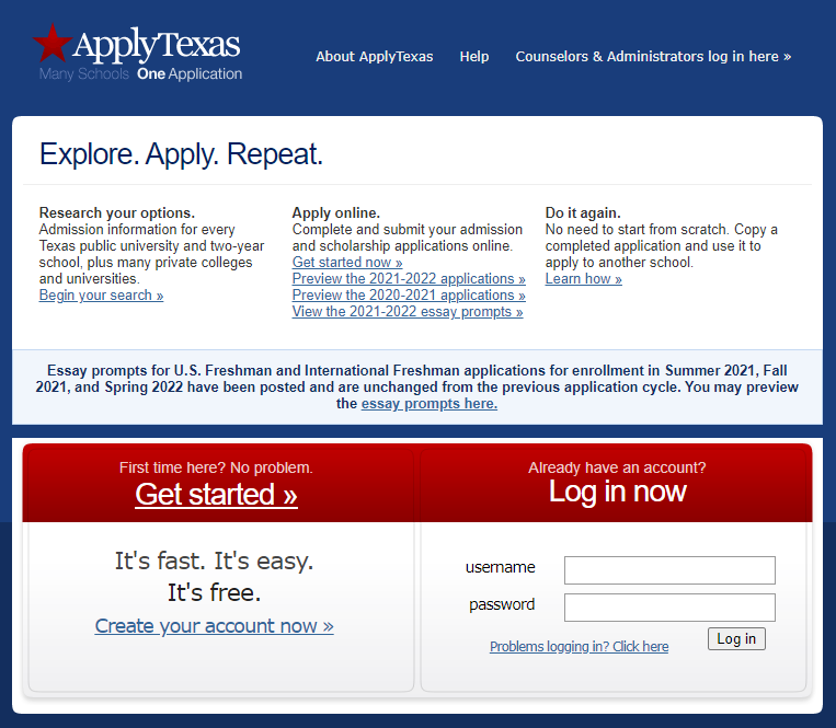 Log into ApplyTexas.org