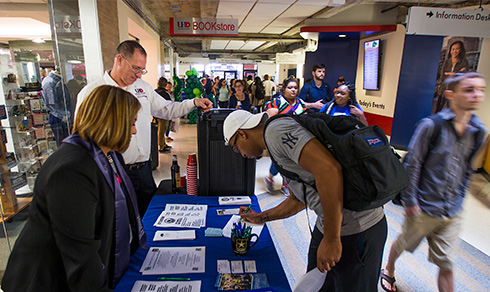 students by the bookstore