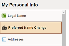 Preferred Name Change button.