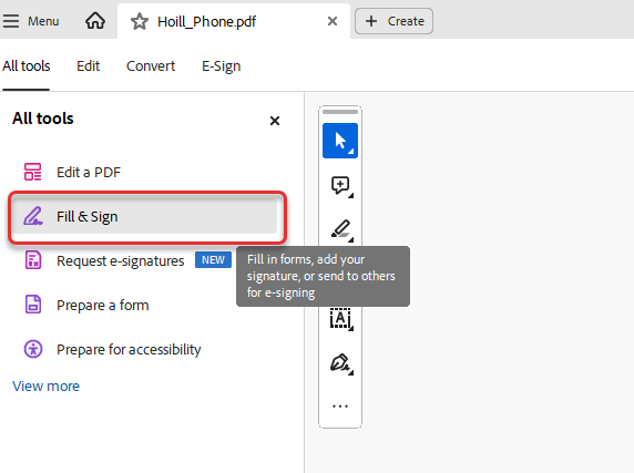 From the All tools menu, select Fill and Sign