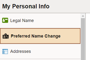 screenshot of My Personal Info, preferred name change on P.A.S.S.